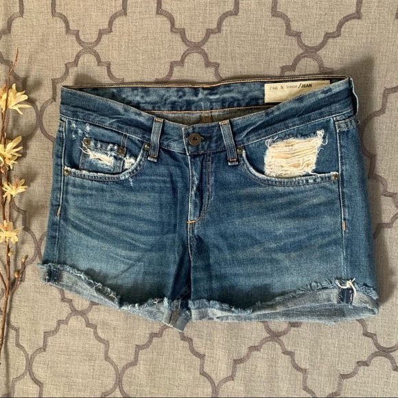 Rag & Bone Light Distressed Denim Boyfriend Shorts - Picture 8 of 10